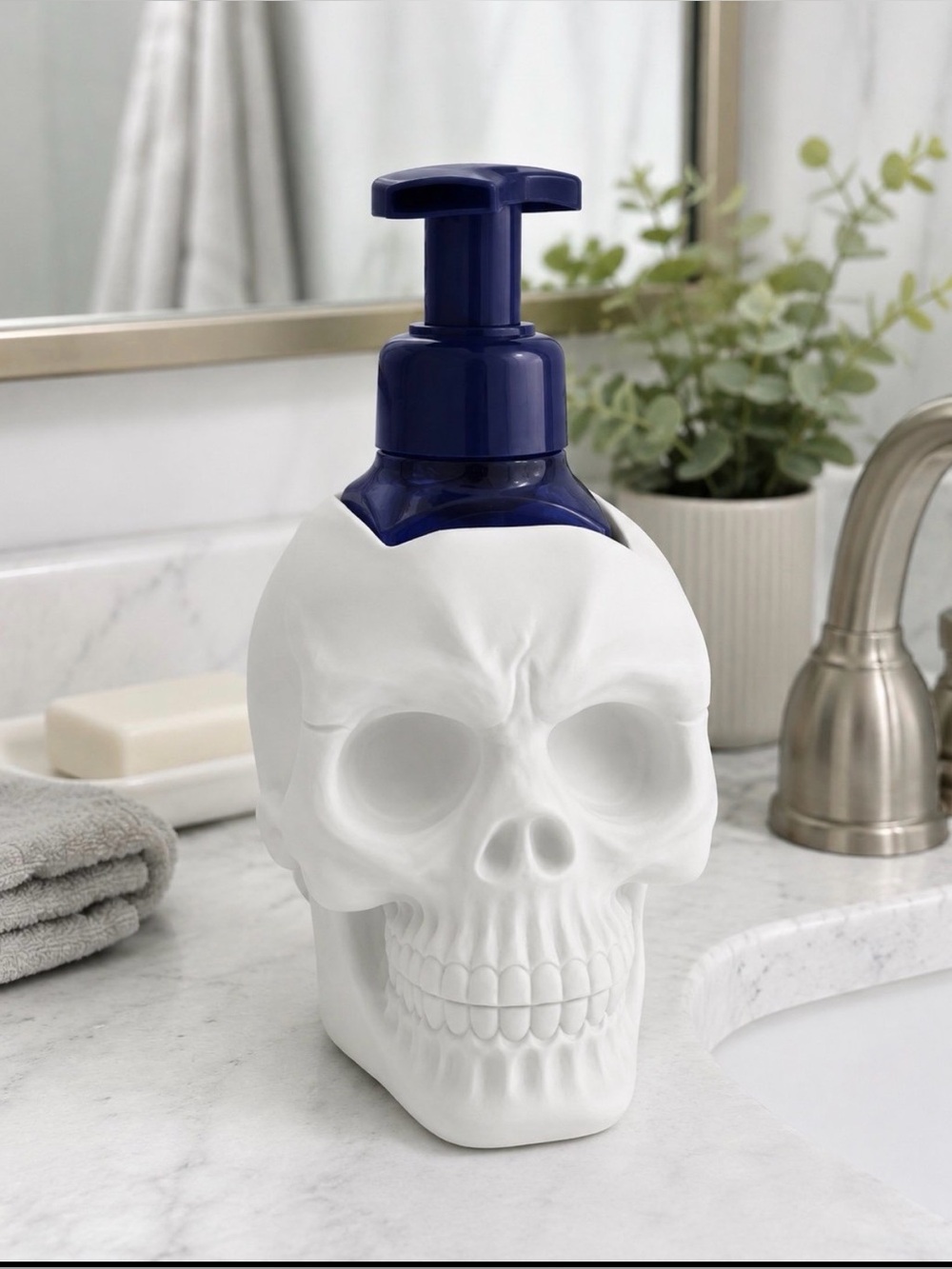 White Skull Foaming Soap Dispenser Halloween Bathroom Accessory